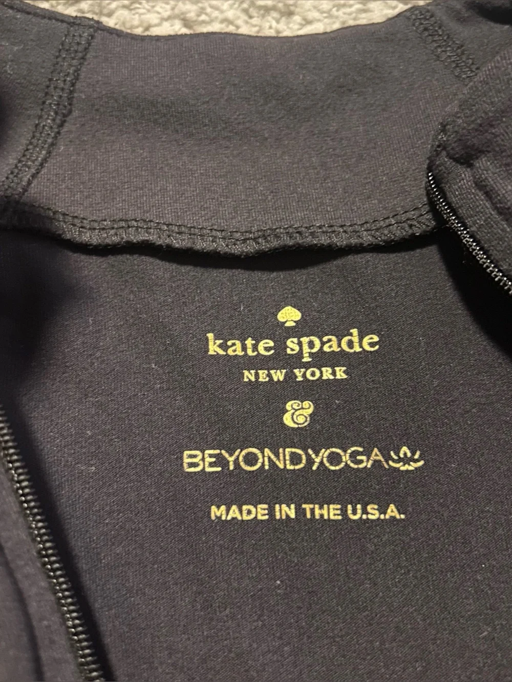 Kate Spade X Beyond Yoga Black Neck Bow Fu-Zip Athletic Jacket Size Medium